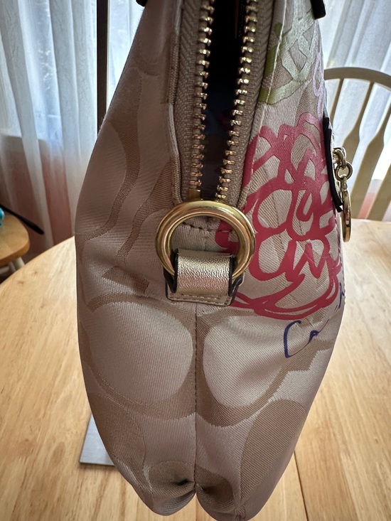 Coach Poppy 2012 Beige Signature Floral Satchel with Metallic Gold Accents - Picture 4 of 9